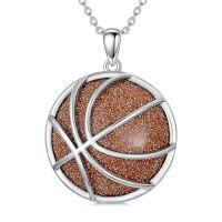 wholesale TOUPOP Sport Necklace Silver Basketball/football Necklace For Women Men S925 Sterling Silver Basketball/football Pendant Sports Jewelry Basketball/football Team Gifts -style_name:Basketball Necklace