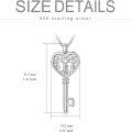 wholesale 925 Sterling Silver Heart-Shaped Key Pendant Necklace with Tree of Life Design for Women-0-4