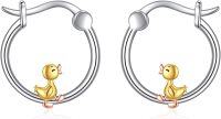 wholesale 925 Sterling Silver Duck Huggie Hoop Earrings with Gold Plated Charm and Rose Gold Accents-Duck