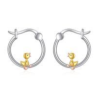 wholesale 925 Sterling Silver Cute Duck Hoop Earrings Tricolor Plated Jewelry For Women-Duck