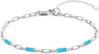 wholesale 925 Sterling Silver with Blue Stone Link Bracelet for Women-Rectangle Turquoise