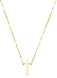 wholesale Gold 925 Sterling Silver Small Cross Pendant Necklace 18 for Women-Yellow Gold