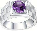 wholesale 925 Sterling Silver Amethyst Men's Wedding Band Engagement Ring Gifts for Him-0-0