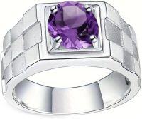 wholesale 925 Sterling Silver Amethyst Men's Wedding Band Engagement Ring Gifts for Him-Amethyst