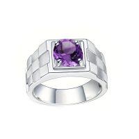 wholesale 925 Sterling Silver Amethyst Men's Wedding Band Engagement Ring Gifts for Him-Amethyst