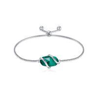 wholesale 925 Sterling Silver Abalone Shell Square Charm Adjustable Bolo Bracelet for Women-A-Emerald-May