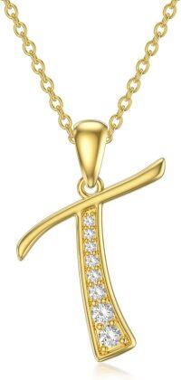 wholesale  14K Solid Gold Moissanite Initial Necklace A-Z, 16 Chain, Personalized Dainty Pendant Gift-T