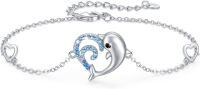 wholesale 925 Sterling Silver Blue Crystal Dolphin Heart Charm Bracelet Adjustable Oceanic s for Her-Dolphin Bracelet #A