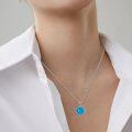 wholesale 925 Sterling Silver Round Blue Turquoise Filigree Pendant Necklace for Women-0-3