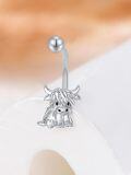 wholesale 925 Sterling Silver Gold & Sterling Silver Highland Cow Belly Ring with Evil Eye - 14G 12mm Navel Piercing, Hypoallergenic, Gift Box-0-5