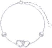 wholesale 10K Gold Moissanite Double Heart Anklet for Women 9 4 -10K White Gold