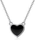 wholesale 925 Sterling Silver Black Onyx Heart Pendant Necklace with 18+2 Chain - Birthday Gift for Her-0-0