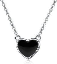 wholesale 925 Sterling Silver Black Onyx Heart Pendant Necklace with 18+2 Chain - Birthday Gift for Her-Onyx
