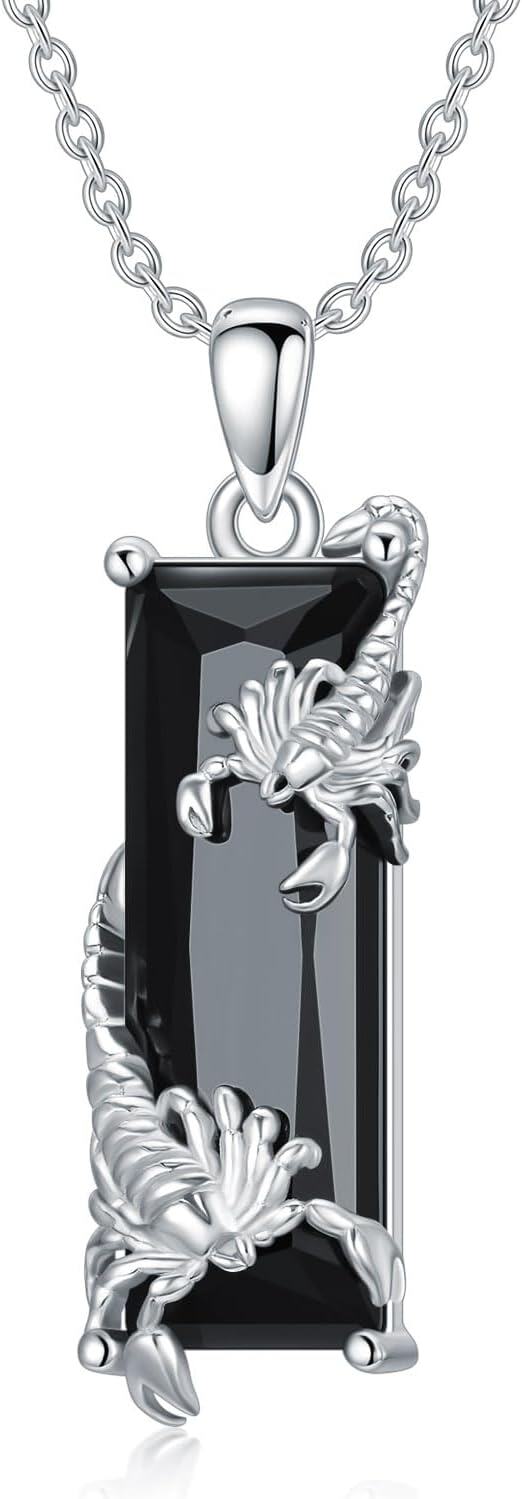 wholesale 925 Sterling Silver Black Onyx Scorpion Pendant Necklaces for Women and Men - Scorpio Zodiac s with Box-0-0