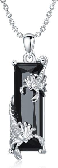 wholesale 925 Sterling Silver Black Onyx Scorpion Pendant Necklaces for Women and Men - Scorpio Zodiac s with Box-black