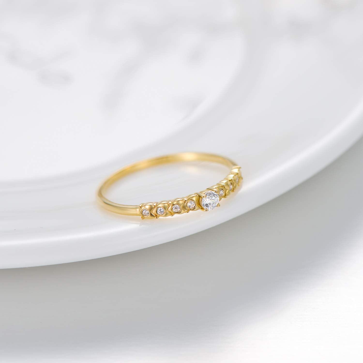 14K Gold Plated Sterling Silver CZ Stackable Half Eternity Engagement Ring-0-4