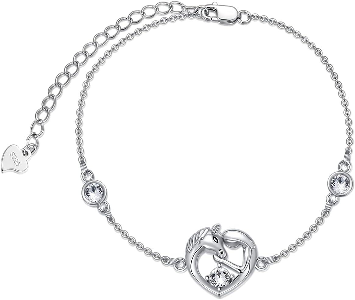 Sterling Silver Birthstone Crystal Horse Bracelet Women s Horse Jewelry Gift-0-0