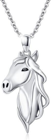 wholesale 925 Sterling Silver Horse Head Pendant Necklace with Chain for Women and Girls-Silver Horse Necklace