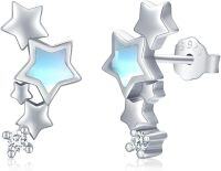 wholesale 925 Sterling Silver Blue Opal Moonstone Abalone Star Stud Earrings with Cubic Zirconia Tails Hypoallergenic Jewelry for Women Girls Gift-03-moonstone