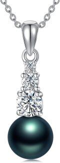 wholesale Sterling Silver Black Pearl Moissanite Necklace for Women-0-0
