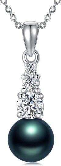 wholesale 925 Sterling Silver Black Pearl Moissanite Necklace for Women-Two moissanite