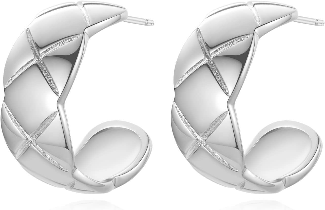 925 Sterling Silver Lightweight Geometric Patterned Open Hoop Earrings for Women Gift Jewelry-0-0