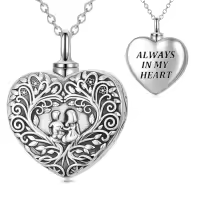 TOUPOP Stainless Steel Crystal Heart Urn Photo Locket Memorial Necklace-style_name:Urn Necklace - Brother & Sister