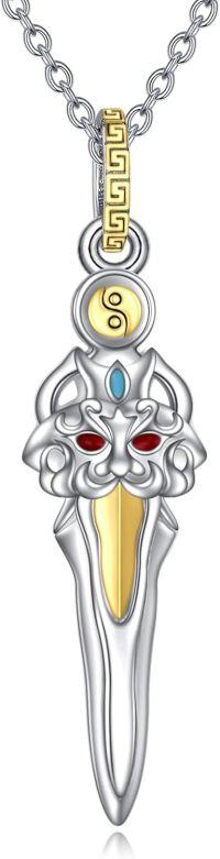 wholesale 925 Sterling Silver Viking Sword Pendant Necklace with Yin Yang and Stones Lucky Charm s for Her-Sword Necklace