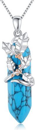 wholesale 925 Sterling Silver Turquoise Healing Stone Leaf Pendant Necklaces - Mothers Day Gifts for Mom Daughter Wife-0-0