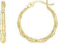 wholesale 14K Gold Bamboo Patterned Hoop Earrings for Women - Shiny & Polished 12-50mm-style 6