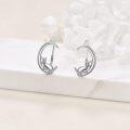 wholesale 925 Sterling Silver Cat on the Moon Leverback Dangle Drop Hoop Earrings for Women-0-1