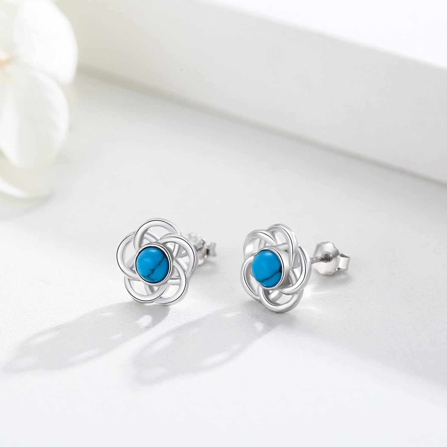 wholesale 925 Sterling Silver Flower-Shaped Turquoise Stud Earrings-0-1