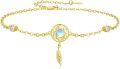 wholesale Gold 925 Sterling Silver Feather Charm Moonstone Adjustable Bracelet 9-8 in -0-0