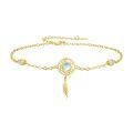 wholesale 925 Sterling Silver Moonstone Feather Charm Bracelet With Zircon Accents-0-0
