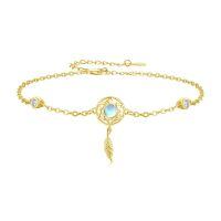 wholesale 925 Sterling Silver Moonstone Feather Charm Bracelet With Zircon Accents-A6-Moonstone charm(gold)