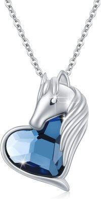 wholesale 925 Sterling Silver Heart-Shaped Blue Crystal Unicorn Head Pendant Necklace - Gifts for Her-Crystal Horse Necklace