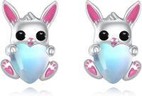 wholesale 925 Sterling Silver Heart-Shaped Bunny Moonstone Stud Earrings for Women Girls Gift Idea-Rabbit earrings