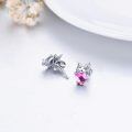 wholesale 925 Sterling Silver Cute Cat Hugging Pink Heart Crystal Stud Earrings-0-1