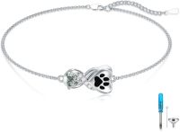 wholesale 925 Sterling Silver Infinity Heart & Paw Print Urn Charm Bracelet with Green Moss Agate and Cubic Zirconia - Pet Cremation Jewelry for Ashes Memory Keepsake Gift-A-Paw Print Urn Bracelet-Moss Agate