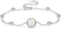 wholesale 925 Sterling Silver White Round Opal Beaded Chain Bracelet for Women s-White Opal & White Gold
