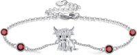wholesale 925 Sterling Silver Birthstone Highland Cow Link Bracelet Western Jewelry Gift-01-Jan-Garnet