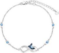 wholesale 925 Sterling Silver Blue Crystal Heart Infinity Charm Bracelet for Women-Butterfly