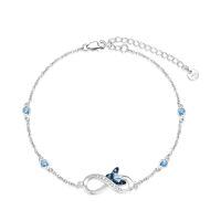 wholesale 925 Sterling Silver Blue Crystal Heart Infinity Charm Bracelet for Women-Butterfly