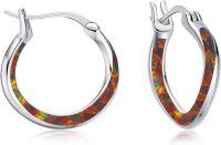 wholesale 925 Sterling Silver Opal Hoop Earrings for Women Blue White Black Green Pink Orange Hypoallergenic Huggie Cartilage Mother s Day Jewelry-Black Opal
