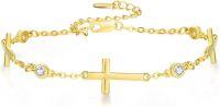 wholesale Gold 925 Sterling Silver Cross Anklet - Faith Christian Religious  for Women-14K Gold Plated