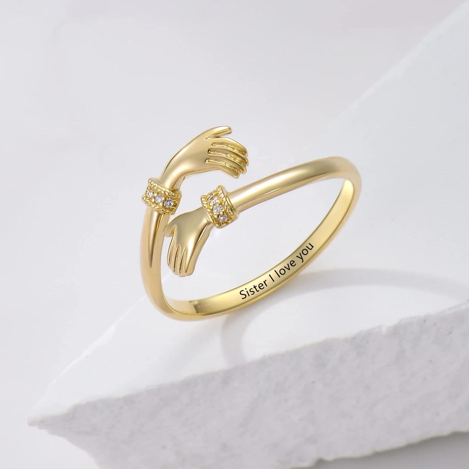 Yellow Gold Hug Ring for Her Adjustable Hand Jewelry Christmas Birthday Anniversary Valentine s Gifts for Women Girlfriend Wife Fianc e-0-2