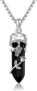 wholesale 925 Sterling Silver Black Crystal Skull Snake Pendant Necklace-0-0