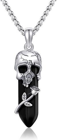 wholesale 925 Sterling Silver Black Crystal Skull Snake Pendant Necklace-E-Skull Cross