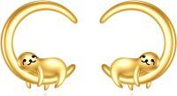 wholesale 14K Gold Sloth Moon Stud Earrings - Cute Animal Design Jewelry for Women-Sloth Earrings
