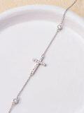 wholesale 925 Sterling Silver Cross Bracelet with CZ Stones and Hammered Finish-0-3